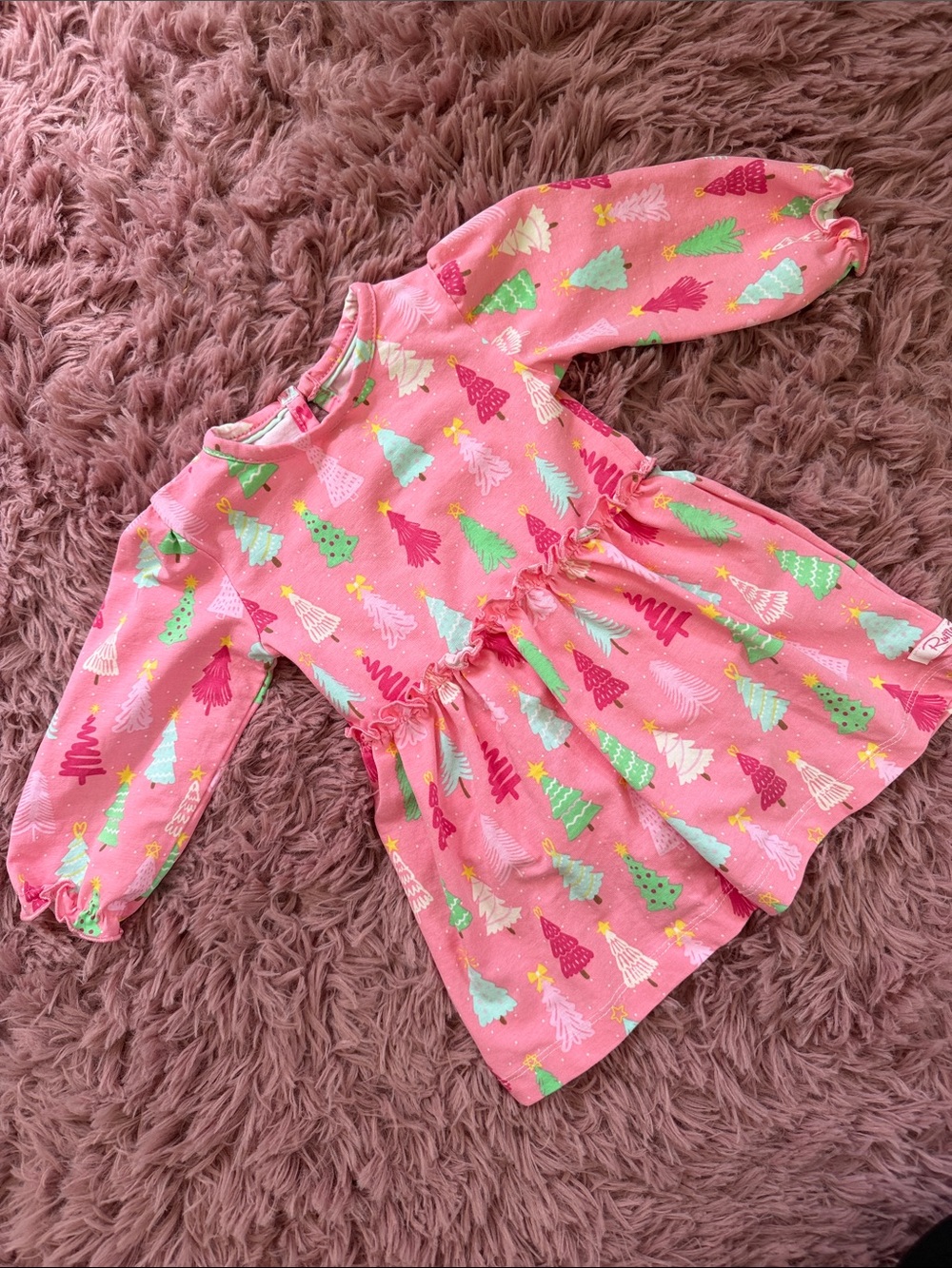RuffleButts Pink Jolly Grove Long Sleeve Twirl Dress